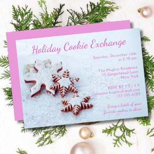 Pink Gingerbread Snowflake Cookie Exchange Invitation
