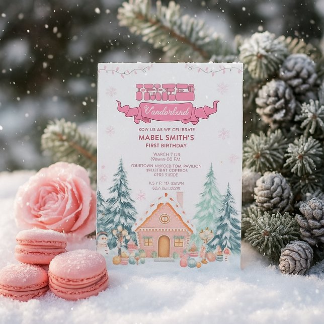Pink GingerBread Winter Onederland 1st Birthday  Invitation (Creator Uploaded)