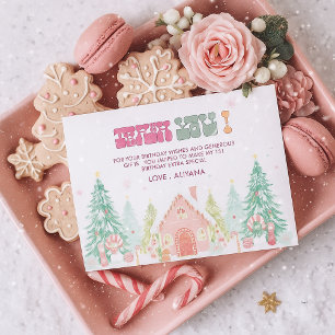 Pink GingerBread Winter Onederland 1st Birthday Thank You Card
