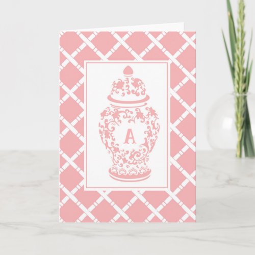 Pink GingerJar  Bamboo  Monogram  Note Card