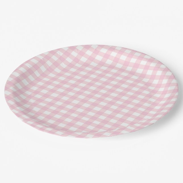 Pink Gingham 1 Paper Plates (Angled)