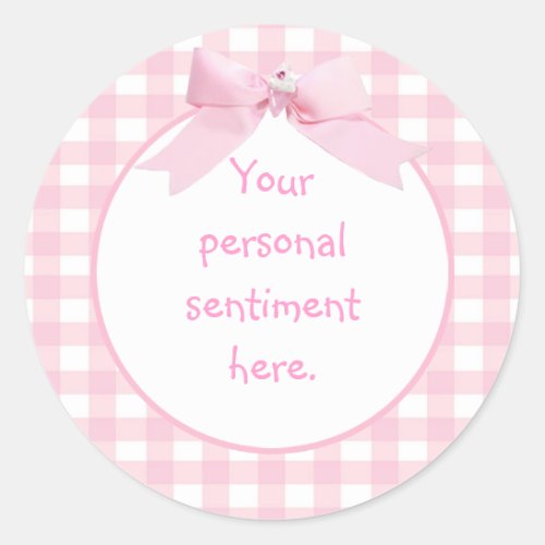 Pink Gingham 2 Classic Round Sticker