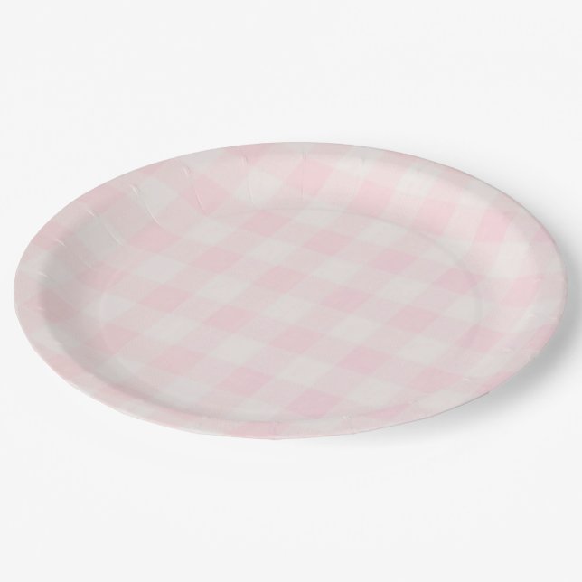 Pink Gingham 2 Paper Plates (Angled)