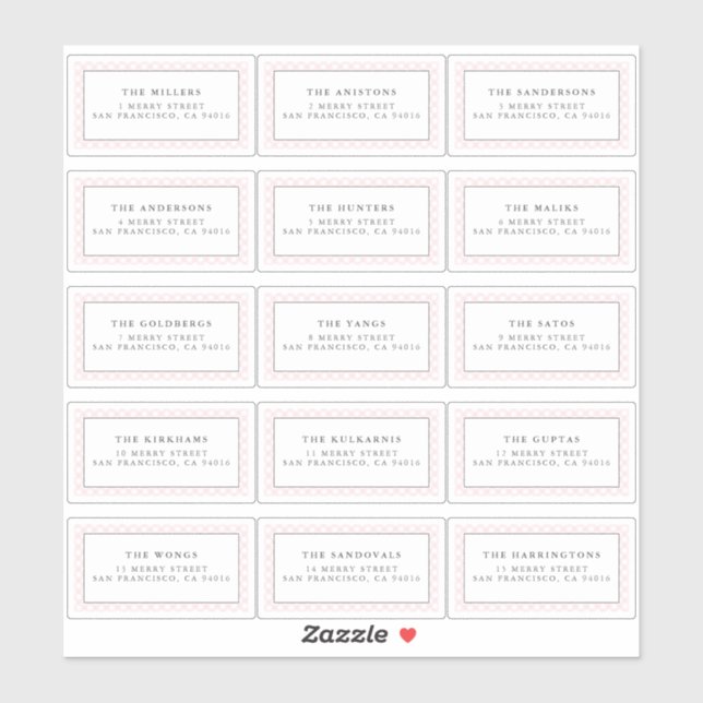 Pink gingham address label stickers (Sheet)
