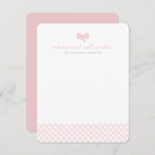 Pink gingham advice well wishes baby shower card