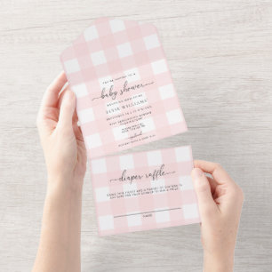 Pink Gingham All In One baby Shower Invitation