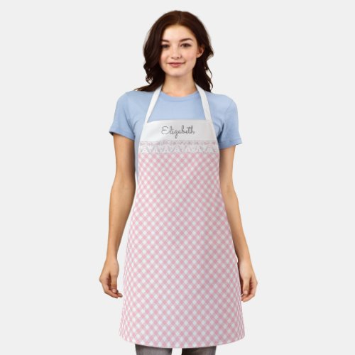 Pink Gingham All_Over Print Apron