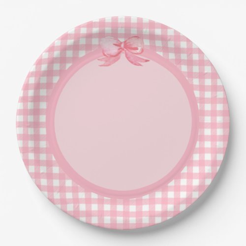 Pink Gingham and Bow Party Plate