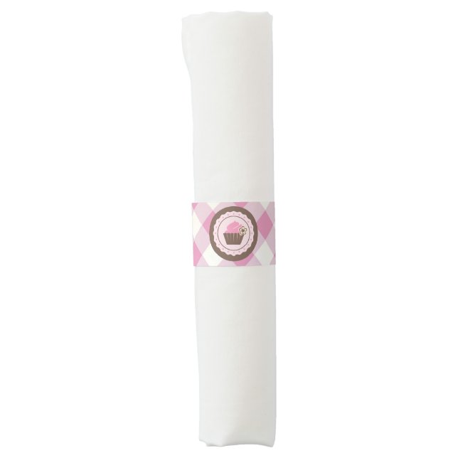 Pink Gingham and Cupcake Baby Q Napkin Bands (Front)