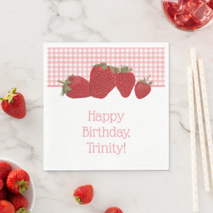 Pink Gingham and Red Strawberries Napkins