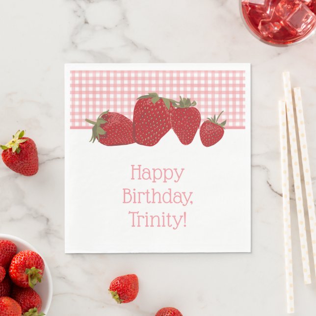 Pink Gingham and Red Strawberries Napkins (Insitu)