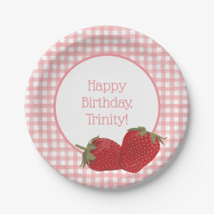 Pink Gingham and Red Strawberries Paper Plates