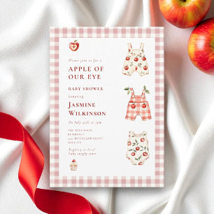 Pink Gingham Apple Baby Shower Invitation