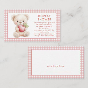 Pink Gingham Apple of Eye Bear Display Baby Shower Enclosure Card