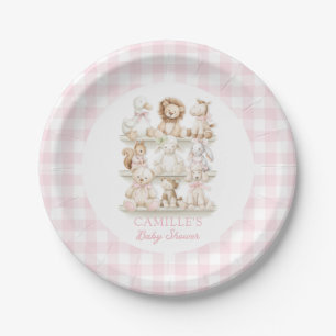 Pink Gingham Baby Animal Baby Shower Paper Plates