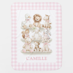 Pink Gingham Baby Animal Girl Baby Shower Welcome Blanket