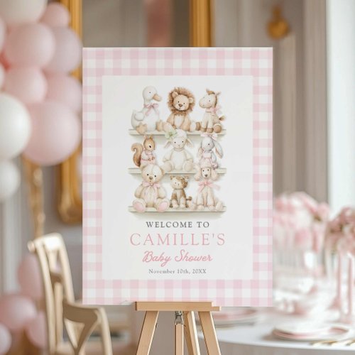 Pink Gingham Baby Animal Girl Baby Shower Welcome Foam Board