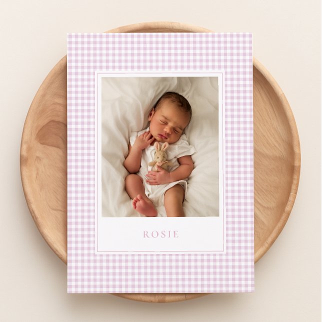 Pink Gingham Baby Announcement Card  (Creator Uploaded)