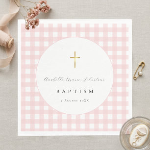 Pink Gingham Baby Baptism Paper Napkins