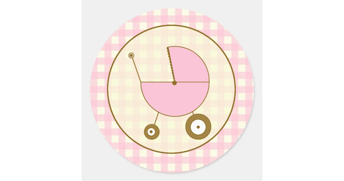 Pink Baby Girl Carriage Baby Shower Stickers, Zazzle.com