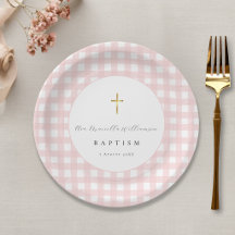 Pink Gingham Baby Girl Baptism Paper 