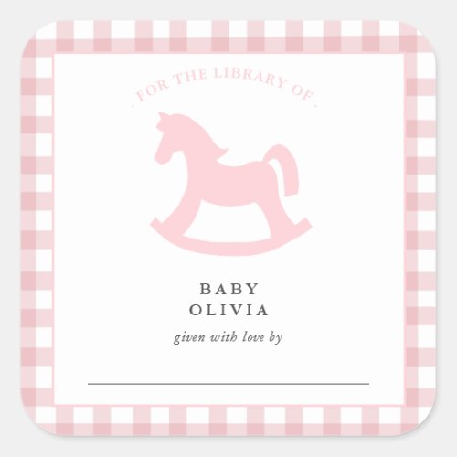 Pink Gingham baby girl for the library  Bookplate