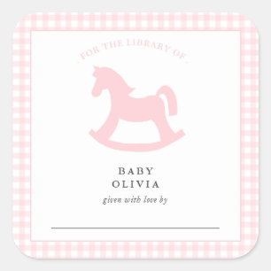 Pink Gingham baby girl for the library Bookplate