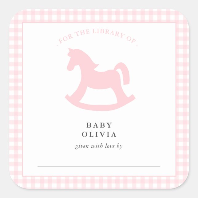 Pink Gingham baby girl for the library  Bookplate (Front)
