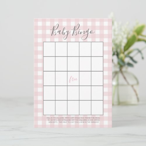 Pink Gingham Baby GIrl Shower Bingo Cards