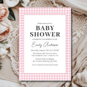 Pink Gingham Baby Girl Shower Invitation