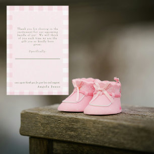Pink Gingham Baby Girl Shower Message Thank You Card