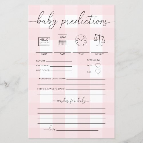 Pink Gingham Baby Predictions Game