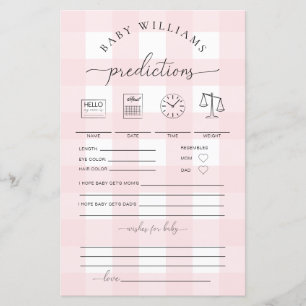 Pink Gingham Baby Predictions Game
