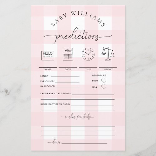 Pink Gingham Baby Predictions Game