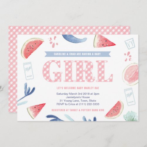 Pink Gingham Baby_q Couples Baby Shower for Girl Invitation