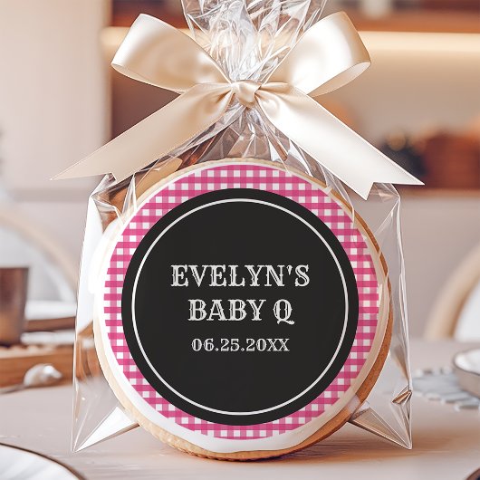 Pink Gingham Baby Q Sugar  Cookie