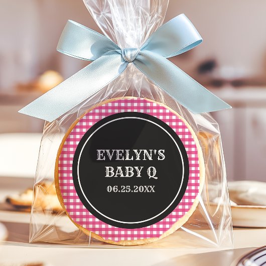 Pink Gingham Baby Q Sugar  Cookie