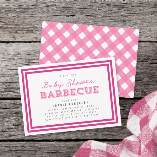 Pink Gingham Baby Shower Barbecue Invitation