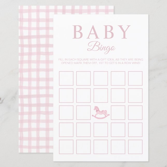 Pink Gingham Baby Shower Bingo Game Card (Front/Back)
