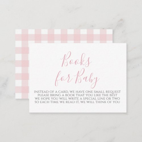 Pink Gingham Baby Shower Book Request Card