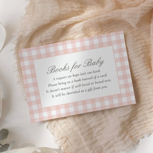 Pink Gingham Baby Shower Books for Baby Enclosure Card