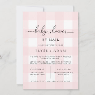 Pink Gingham Baby Shower By Mail Invitation