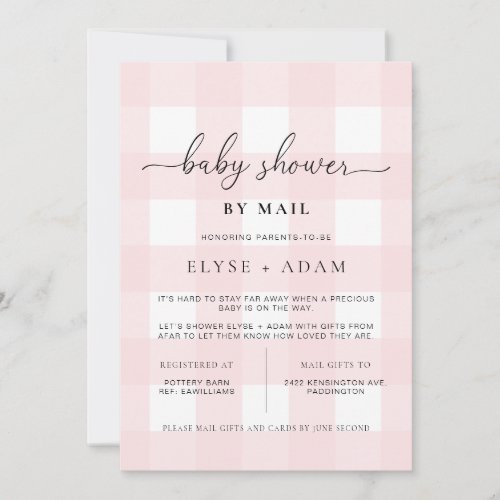 Pink Gingham Baby Shower By Mail Invitation