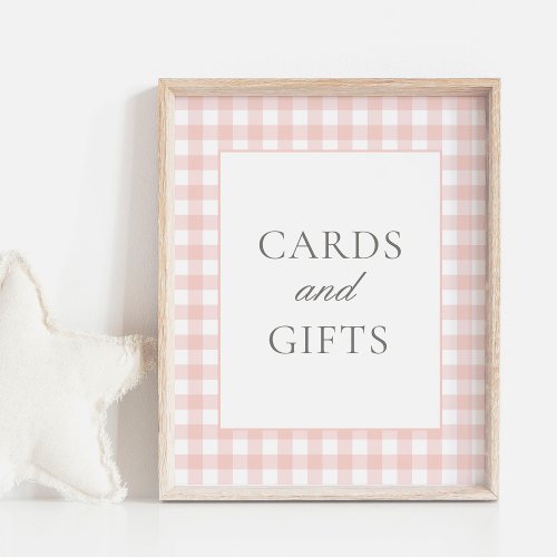 Pink Gingham Baby Shower Cards and Gifts Sign