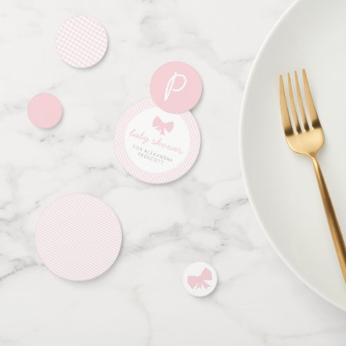Pink gingham baby shower confetti