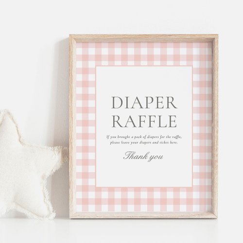 Pink Gingham Baby Shower Diaper Raffle Sign