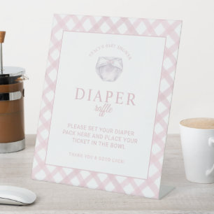 Pink Gingham Baby Shower Diaper Raffle Sign