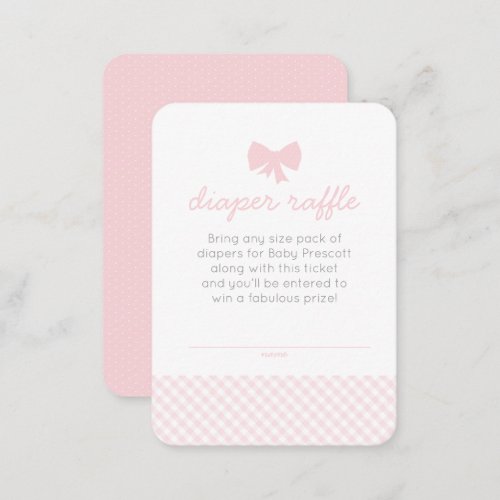 Pink gingham baby shower diaper raffle ticket enclosure card