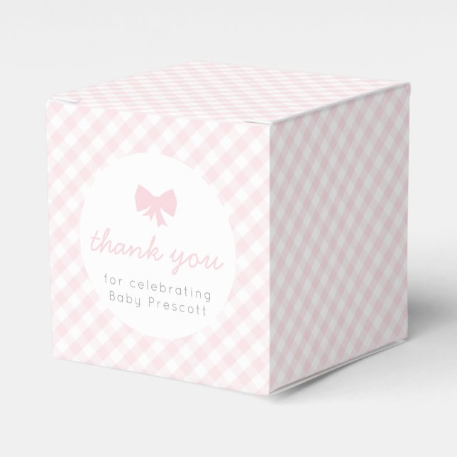 Pink gingham baby shower favor box (Front Side)