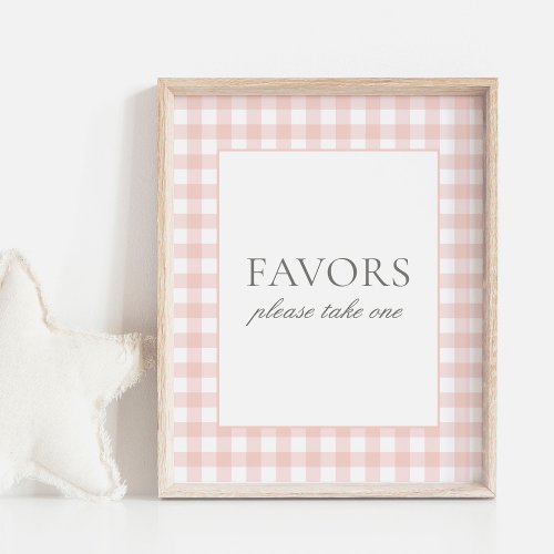 Pink Gingham Baby Shower Favors Sign